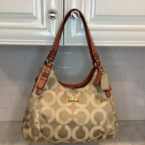 Coach Bag Purse Handbag Maggie Madison Tan Orange OpArt Classic Hobo Bag